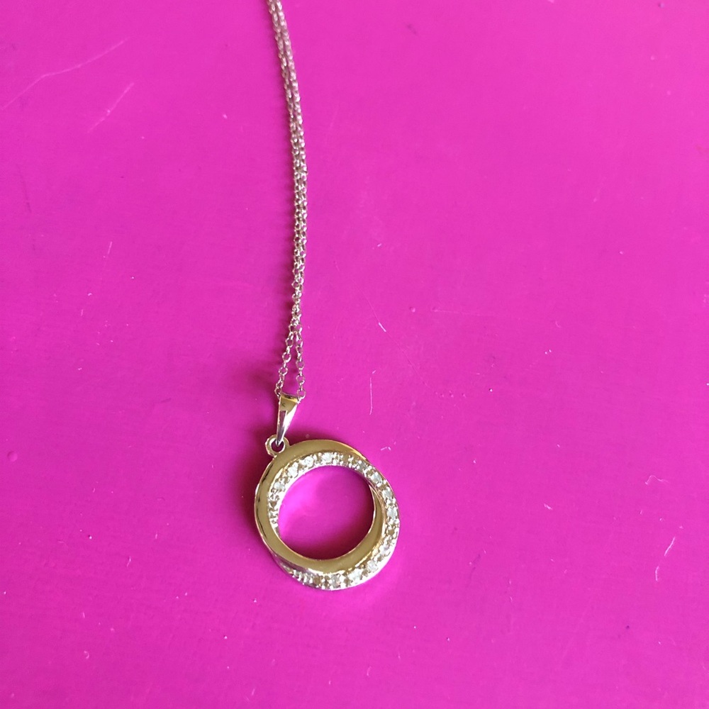 NWOT Double Circle Genuine Diamond & Sterling Silver Pendant/Chain - Picture 2 of 7